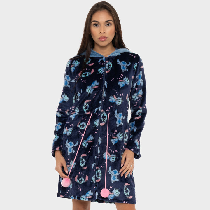 Disney Ladies Dressing Gown, Lilo and Stitch Fleece Hooded Robe, Gifts for  Women